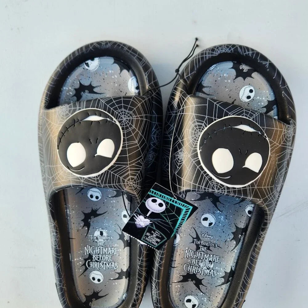 NEW Nightmare Before Christmas Men's Size 12 Sandals Slides Slippers Black White